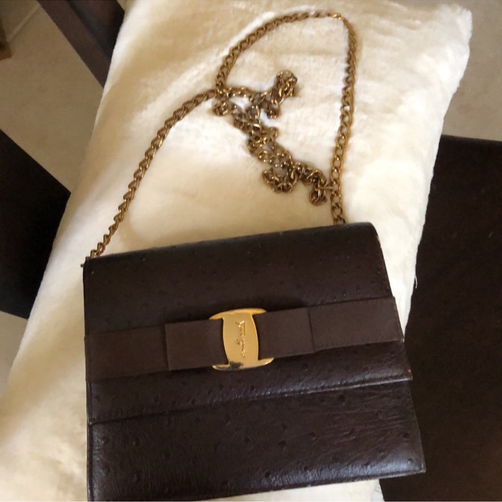 🤎Salvatore Ferragamo Vintage Brown Leather Bag with crossbody chain